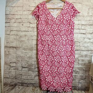 V By Very Dress Womens 14 Pink Midi All Over Embroidery Lace Overlay‎ Back Slit